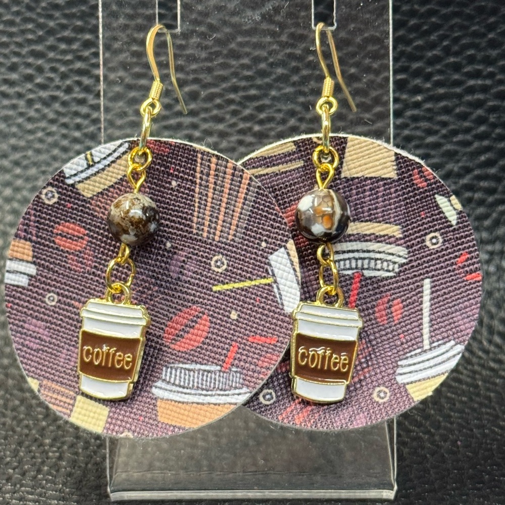 Coffee Themed Faux Leather Earrings